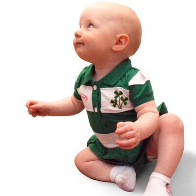 Green And White Striped Baby Dress Vest With Shamrock Design